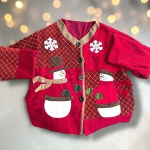 Kirklands Home Red‎ Patchwork Snowman Christmas Jacket Holiday Women One Size